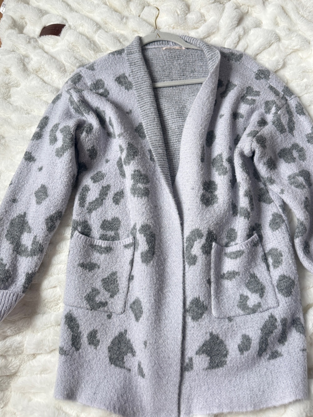 Light Gray Leopard-Print Open-Front Cardigan Sweater